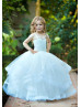 Spaghetti Straps White Tulle Ruffle Long Flower Girl Dress